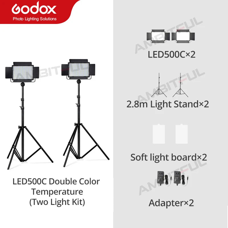 Tidesmit LED Video Light Panel - Adjustable Color Temperature Studio Lamp LED500C Kit 2 China Mainland Tidesmit