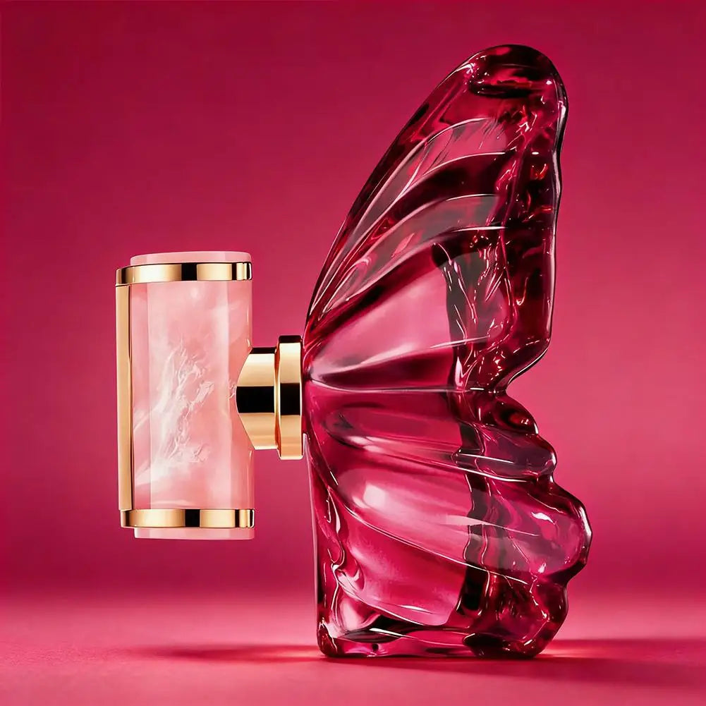Arab Butterfly unisex Eau de Parfum: Long-lasting fruity floral spray in a unique pink crystal butterfly bottle.