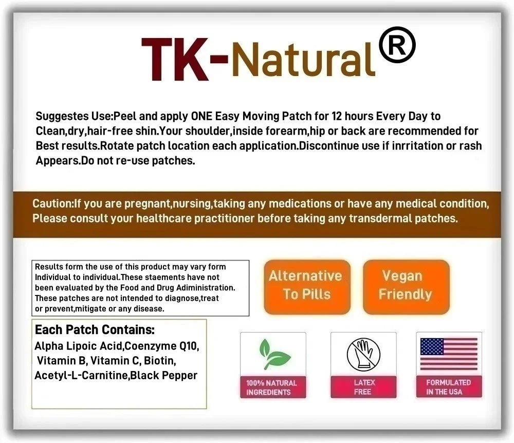 Tidesmit Alpha Lipoic Acid Transdermal Patches with CoQ10, Vit C, Biotin for Cellular & Brain Health Support. 30 Pack.