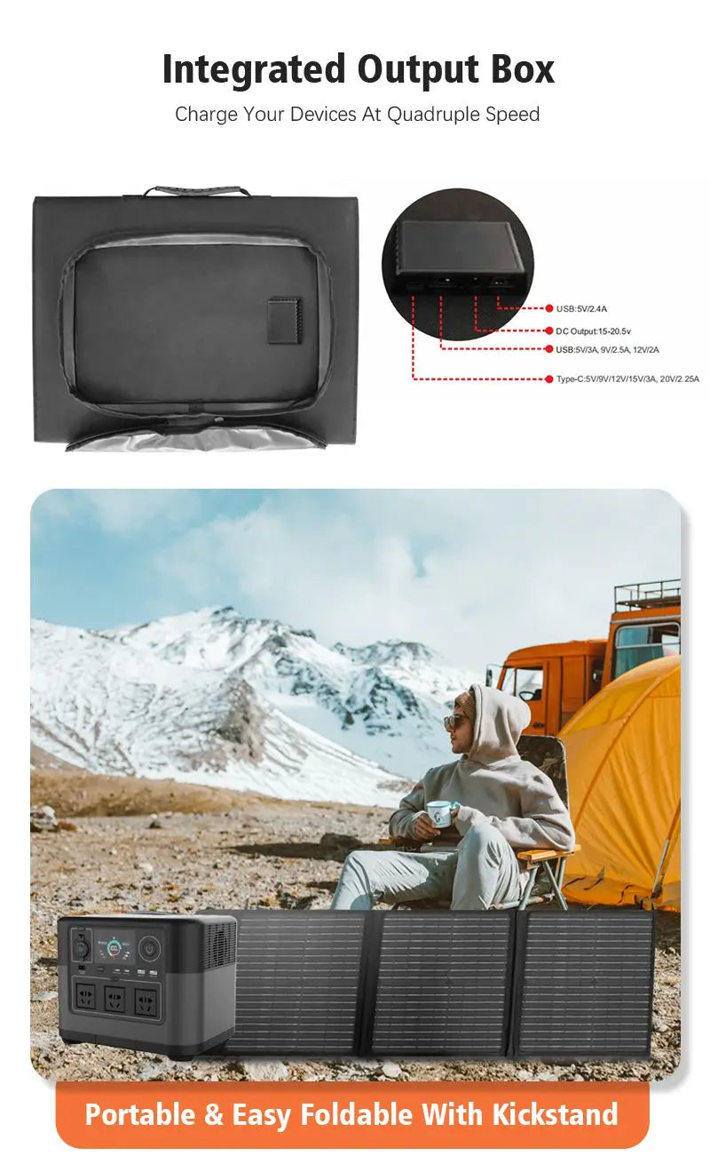 2026 new 220V 110V 1200W portable power station with solar panels, 1000Wh foldable,