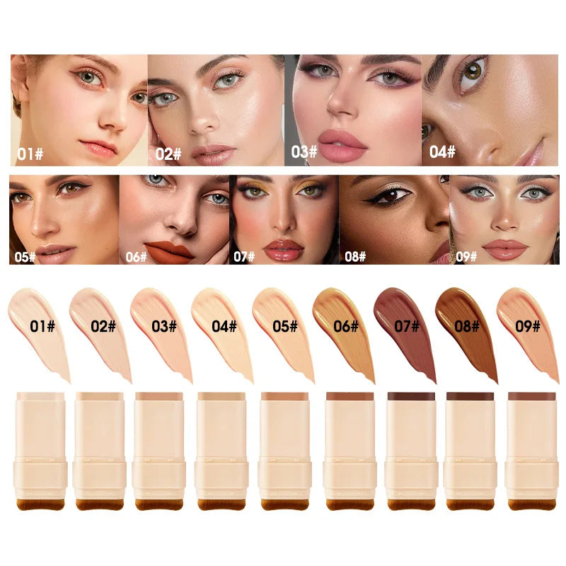 Tidesmit Eraser Concealer Double-Head Foundation Stick swatch showing nine-color waterproof non-gluggy texture