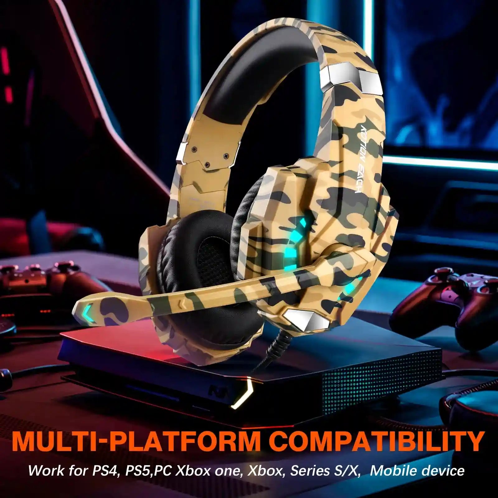 Gaming Headphones with Microphone - Yellow Camo Wired Over-Ear Headset Tidesmit