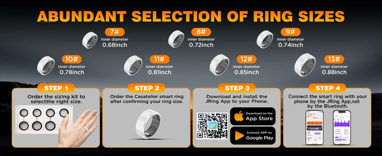 Casatelier White Ceramic Smart Ring, Accurately Tracks SpO2, Heart Rate & Sleep, Long Battery Life, IP68 Waterproof, No Subscription, Android & iOS Compatible, Couple's Gift