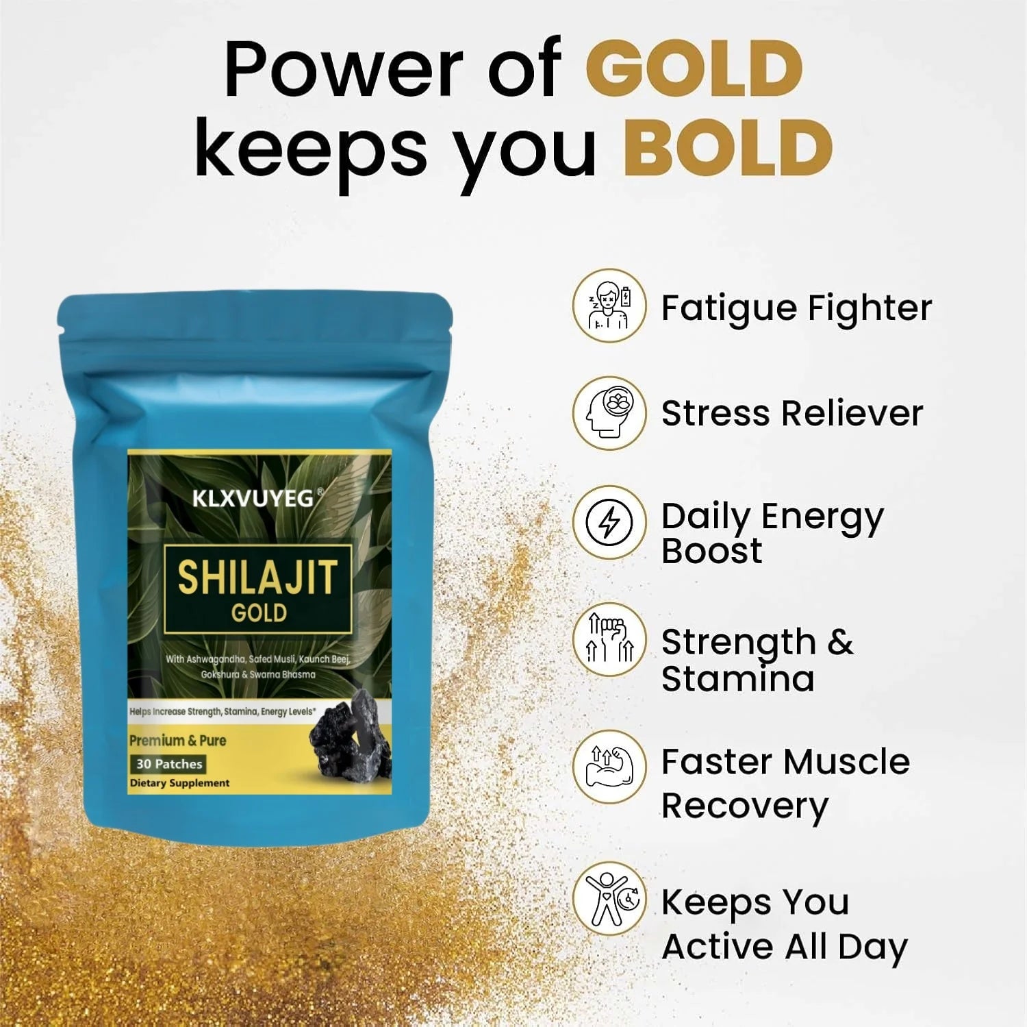 Shilajit Extract Patch equivalent to 6550mg & Ashwagandha, Ginseng, Saw Palmetto, Maca, Tribulus, Chaga| Acid|Immune Support