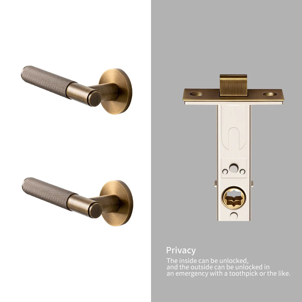 DOOROOM Brass Door Lock Set Modern Knurled Antique Bronze Interior Door Lock Decorative Lock Privacy Lock Passage Lock