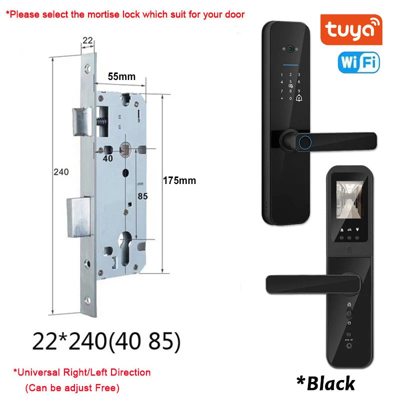 XSDTS New Tuya Wifi Digital Electronic Smart Door Lock With Biometric Camera Fingerprint Smart Card Password Key Unlock