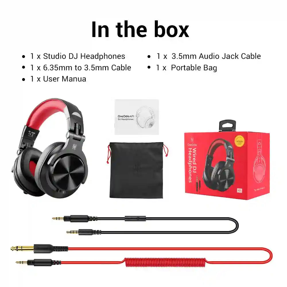Wired Over-Ear Headphones with Mic - Studio Monitor Stereo Sound Red Tidesmit