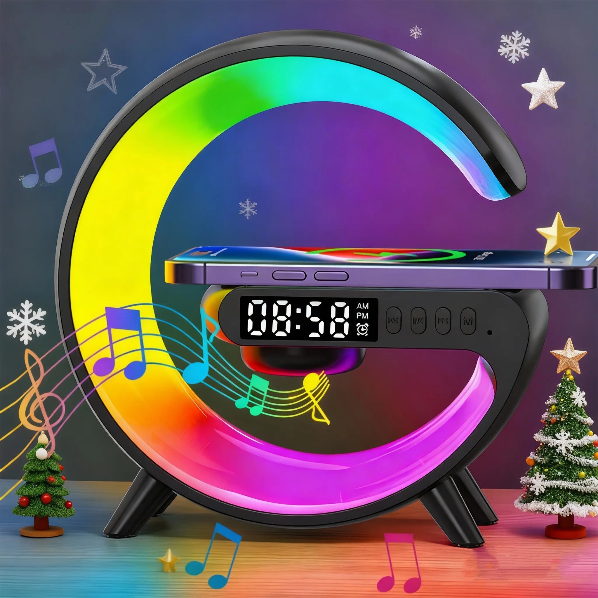 Wireless Charging Alarm Clock Speaker with Ambient Light & Bluetooth Tidesmit