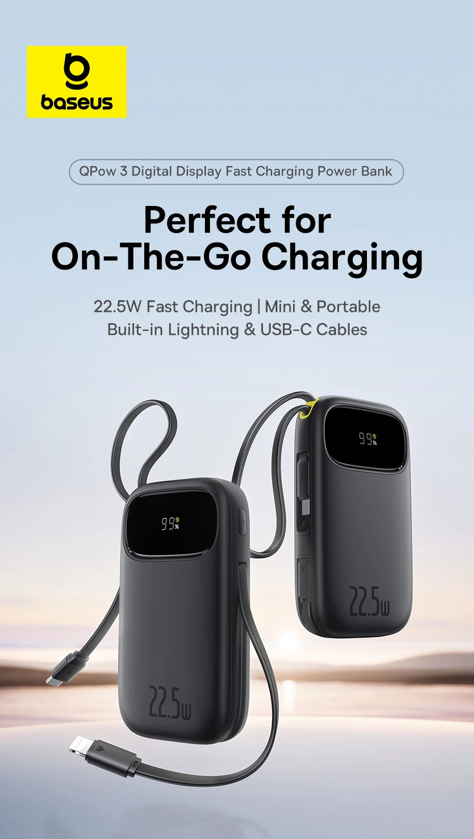 Tidesmit 20000mAh Portable Charger with Built-In PD Fast Charging Cables Tidesmit