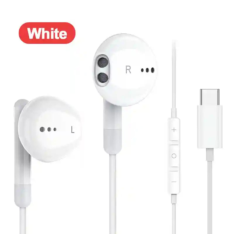 USB-C Wired Headphones for Samsung Galaxy S24 S23 - HiFi Stereo Audio Type C White Tidesmit
