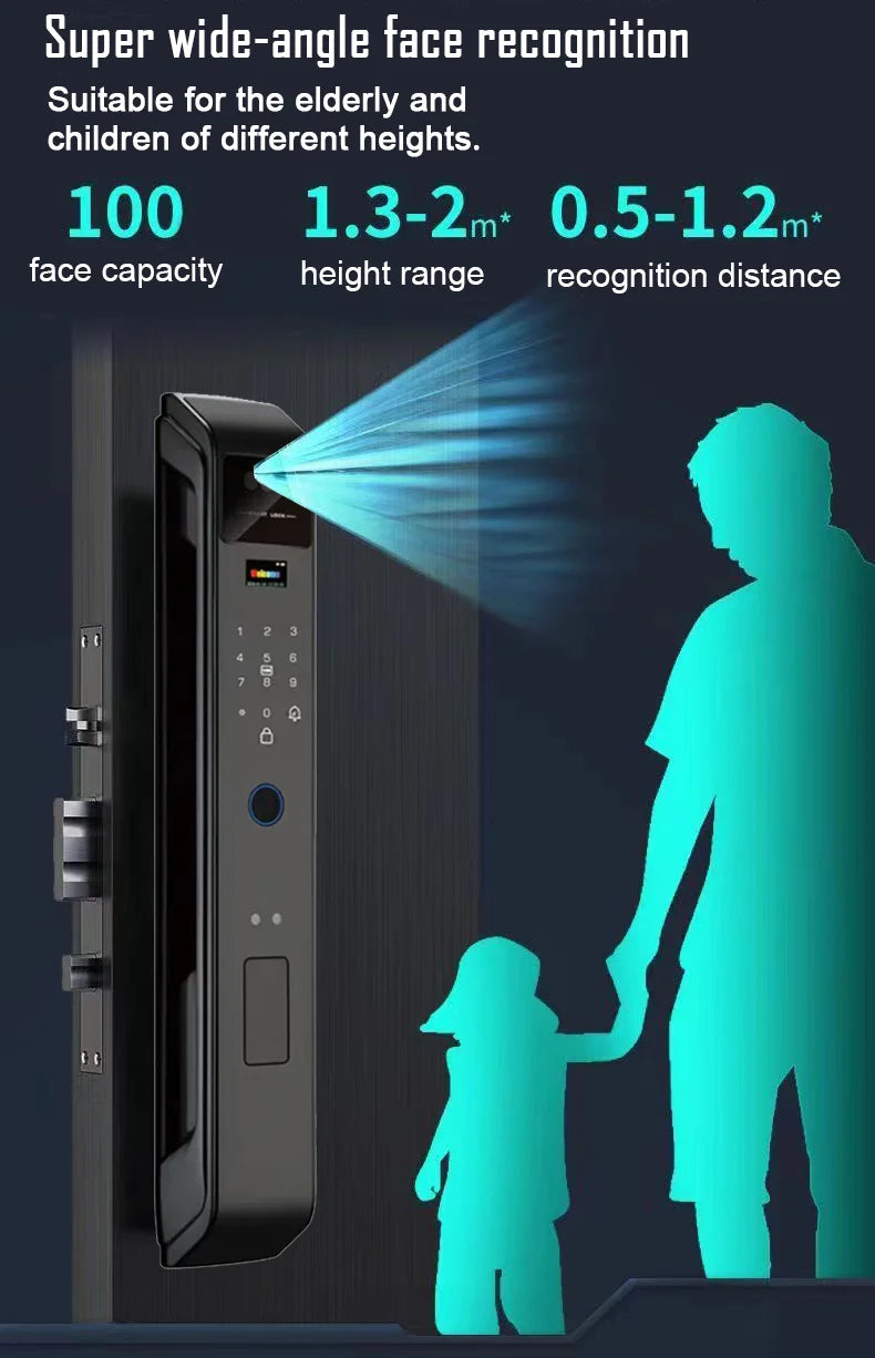 WIfi Tuya APP Remote Unlock Voice Intercom 3D Face Recognition Smart Door Lock With Camera Fingerprint Password Digitl Door Lock