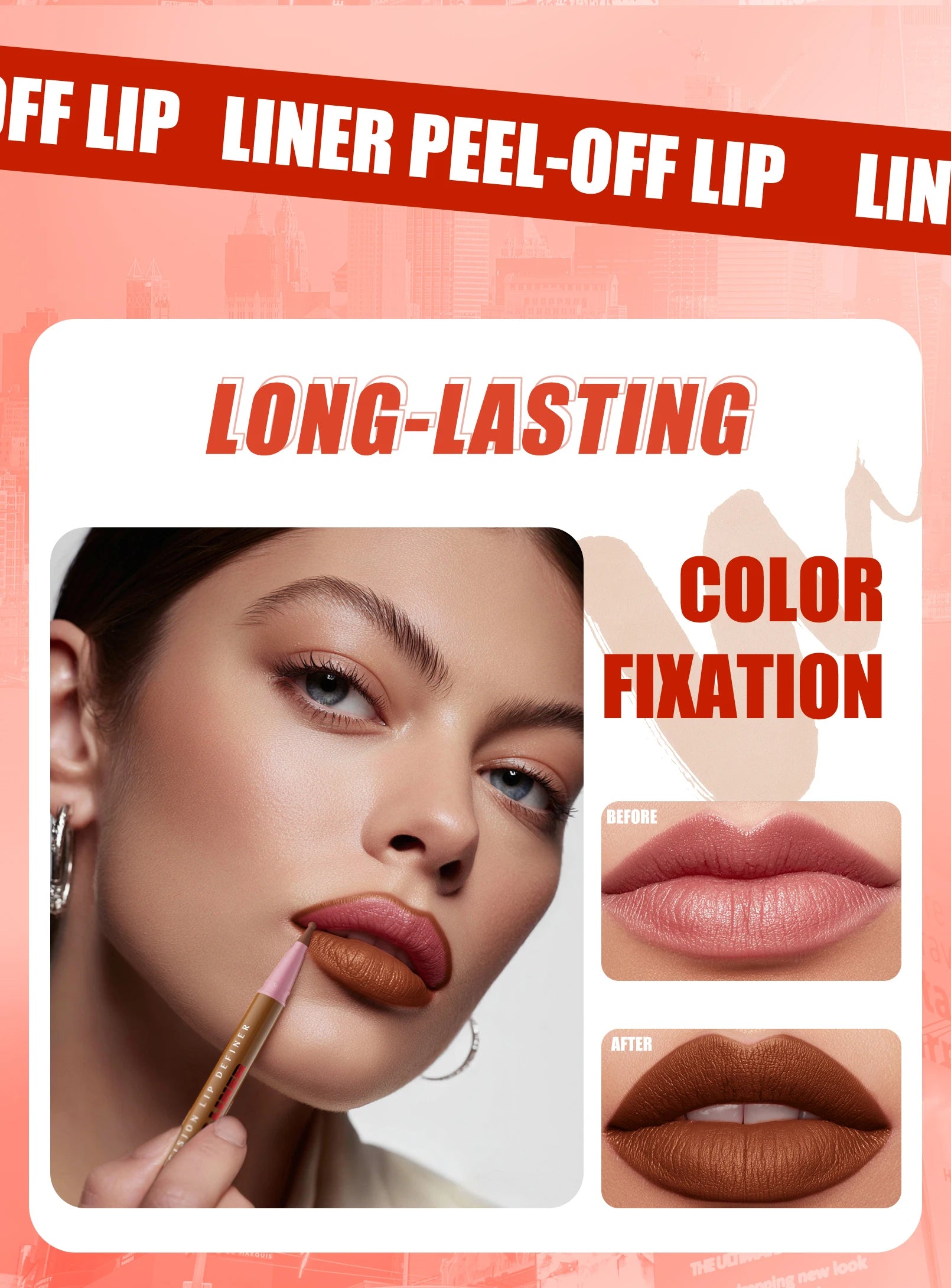 Waterproof liquid matte lip liner pencil for long-lasting, natural-looking lip definition and color fixation.