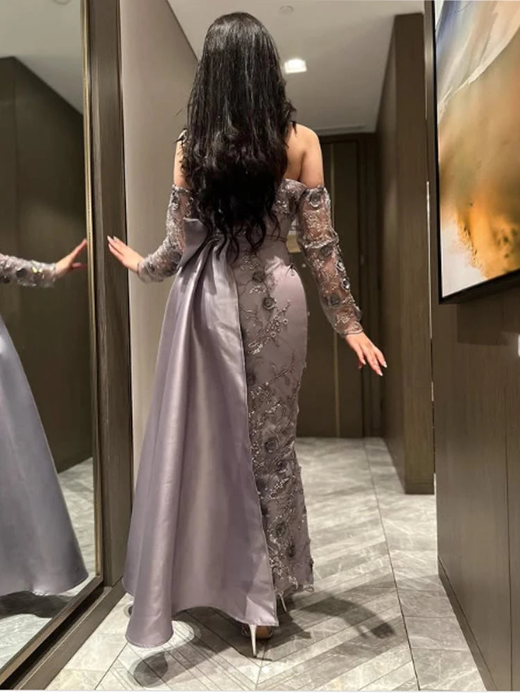 Customized High quality Classic Exquisite Retro Jersey Applique Straight Strapless Long Dresses Prom Dresses Matching