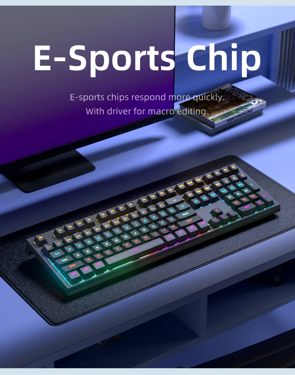 108-Key Wired Mechanical Gaming Keyboard | LED Backlit | Low Latency Anti-Ghosting | Dedicated Gaming Chip | for PC/Mac Gamer