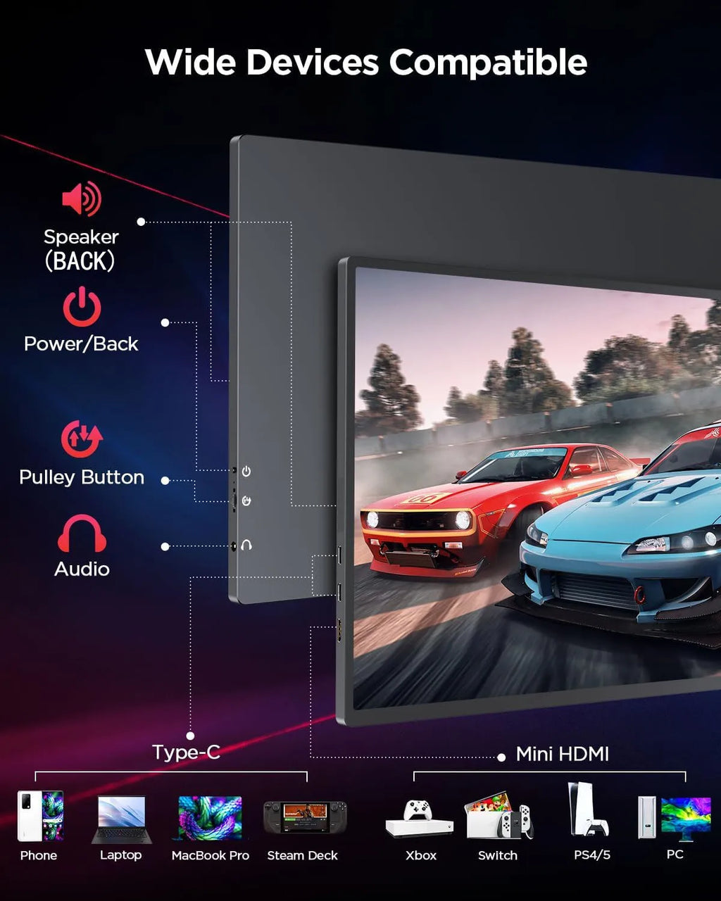 16inch Touch Portable Monitor 1920*1200P FHD IPS Screen 100%sRGB 300Nits HDR Display for Laptop/PC/Phone/Dex/PS4/PS5/SWITCH