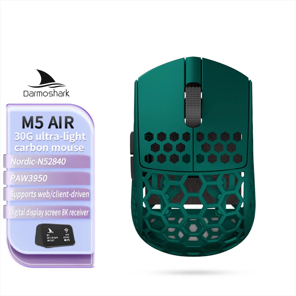 Darmoshark M5Air V2 Forged Carbon Fiber Gaming Mouse Wireless 8K Macro Mouse 30KDPI  Finger Grip Small Hand Mice 30g Lightweight