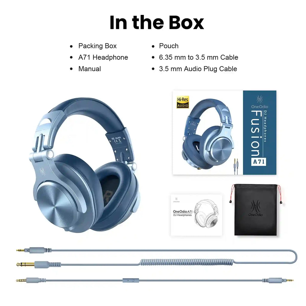 Wired Over-Ear Headphones with Mic - Studio Monitor Stereo Sound Sky-Blue Tidesmit
