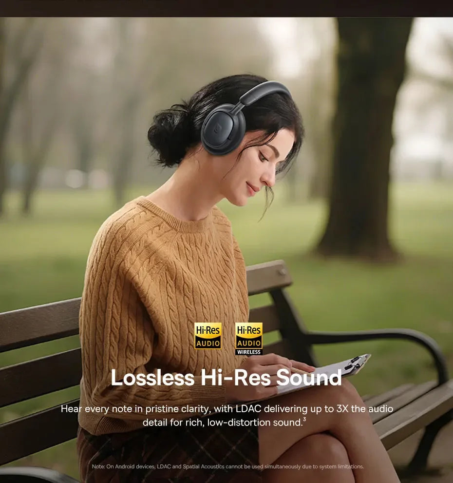 Tidesmit Wireless Noise Cancelling Headphones - 80H Playtime Hi-Res Audio Tidesmit