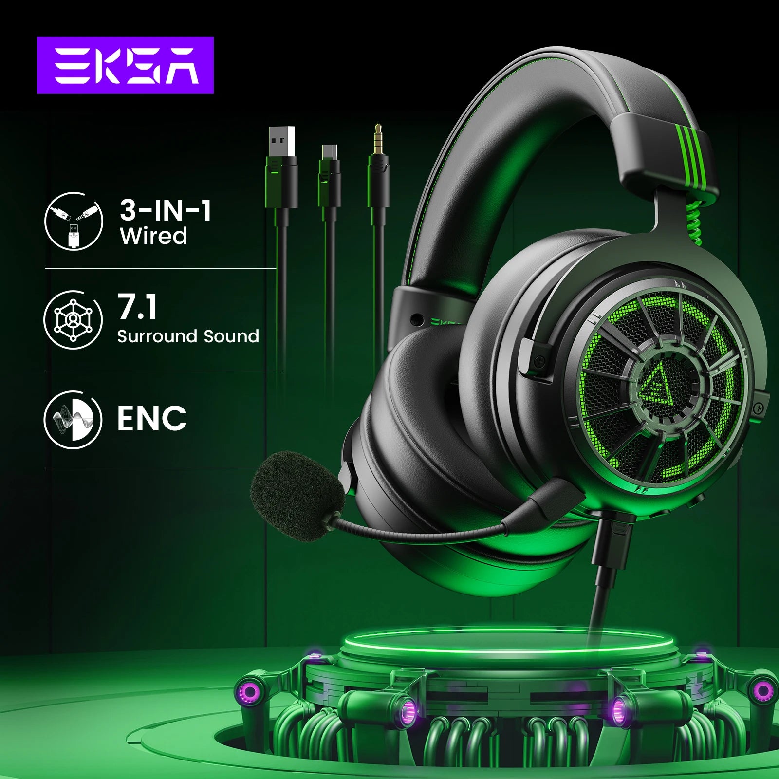 7.1 Surround Sound Gaming Headphones with ENC Mic - E5000 Pro Tidesmit