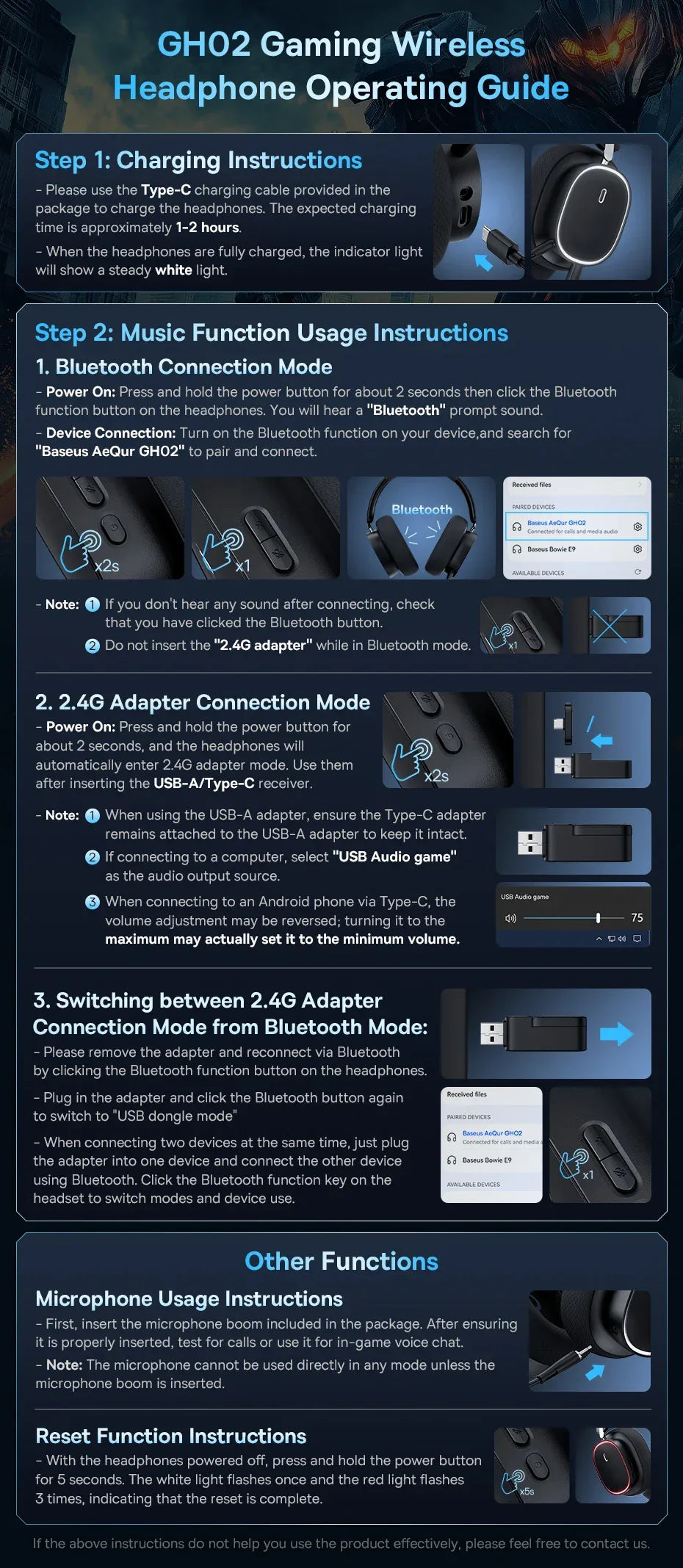 Wireless Gaming Headset 2.4G Bluetooth RGB by Tidesmit Tidesmit