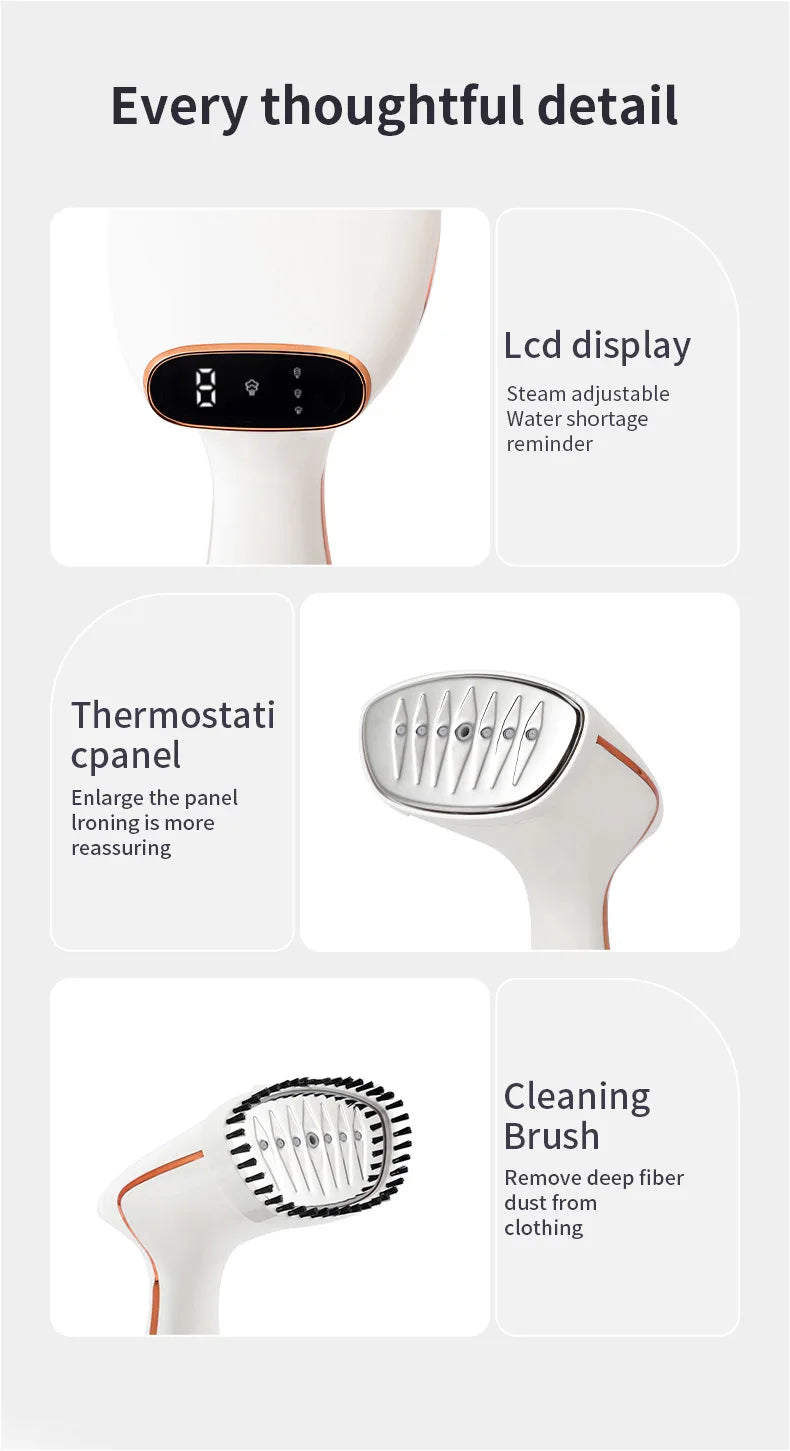 Tidesmit 1800W portable handheld garment steamer with touchscreen control and 320ml tank for rapid fabric ironing