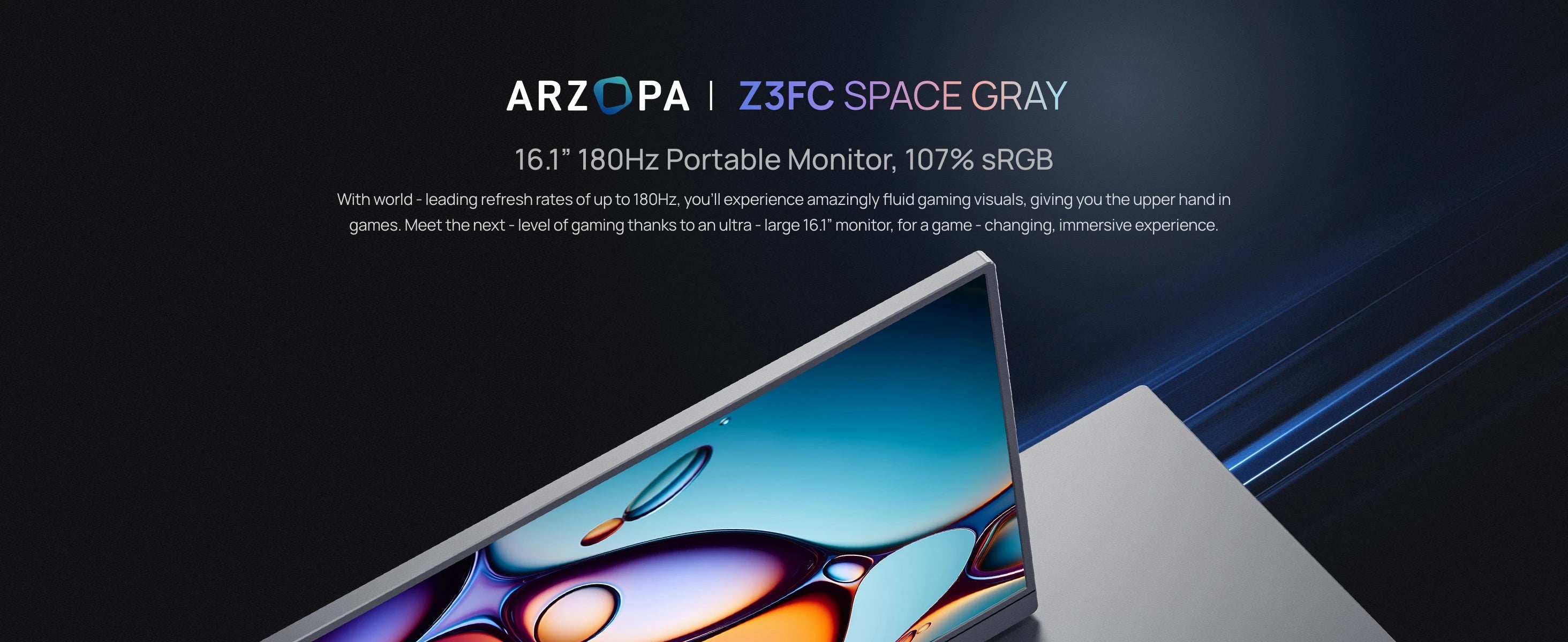 ARZOPA 16.1'' 180Hz 2.5K Portable Monitor, 2560x1440 QHD 107% sRGB, External Second Screen for Laptop, PC, PS5, Mac, Xbox-Z3FC