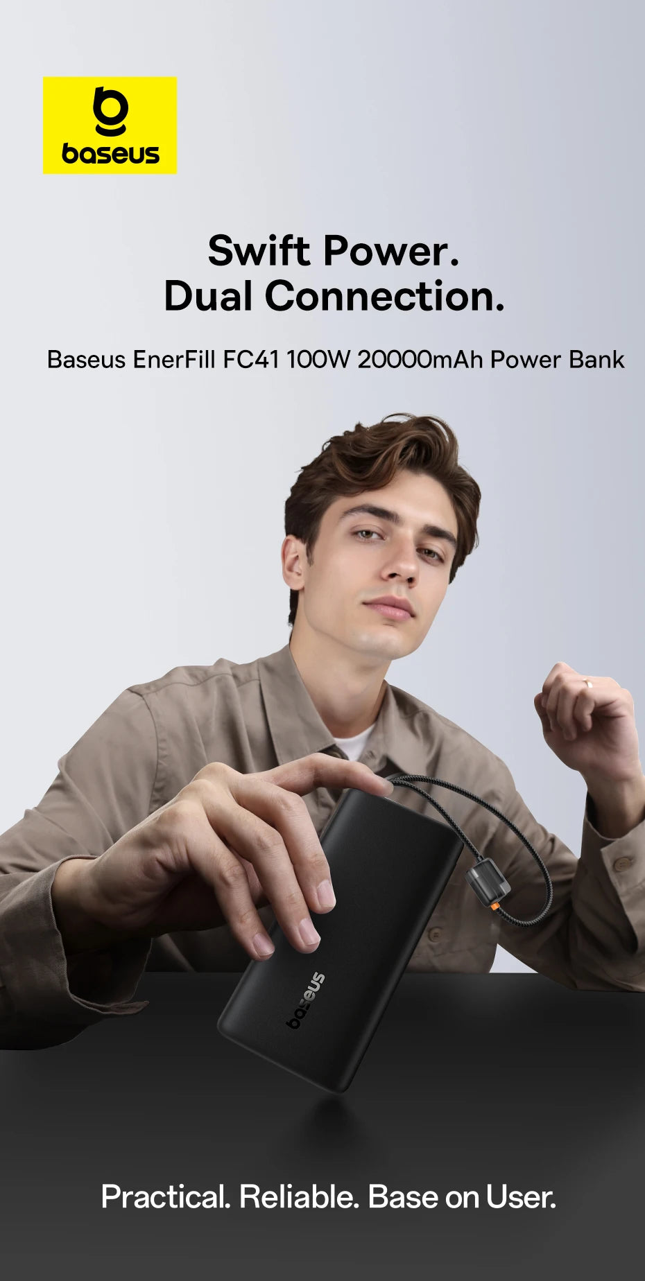 20000mAh 100W Fast Charging Power Bank with Integrated Cables Tidesmit