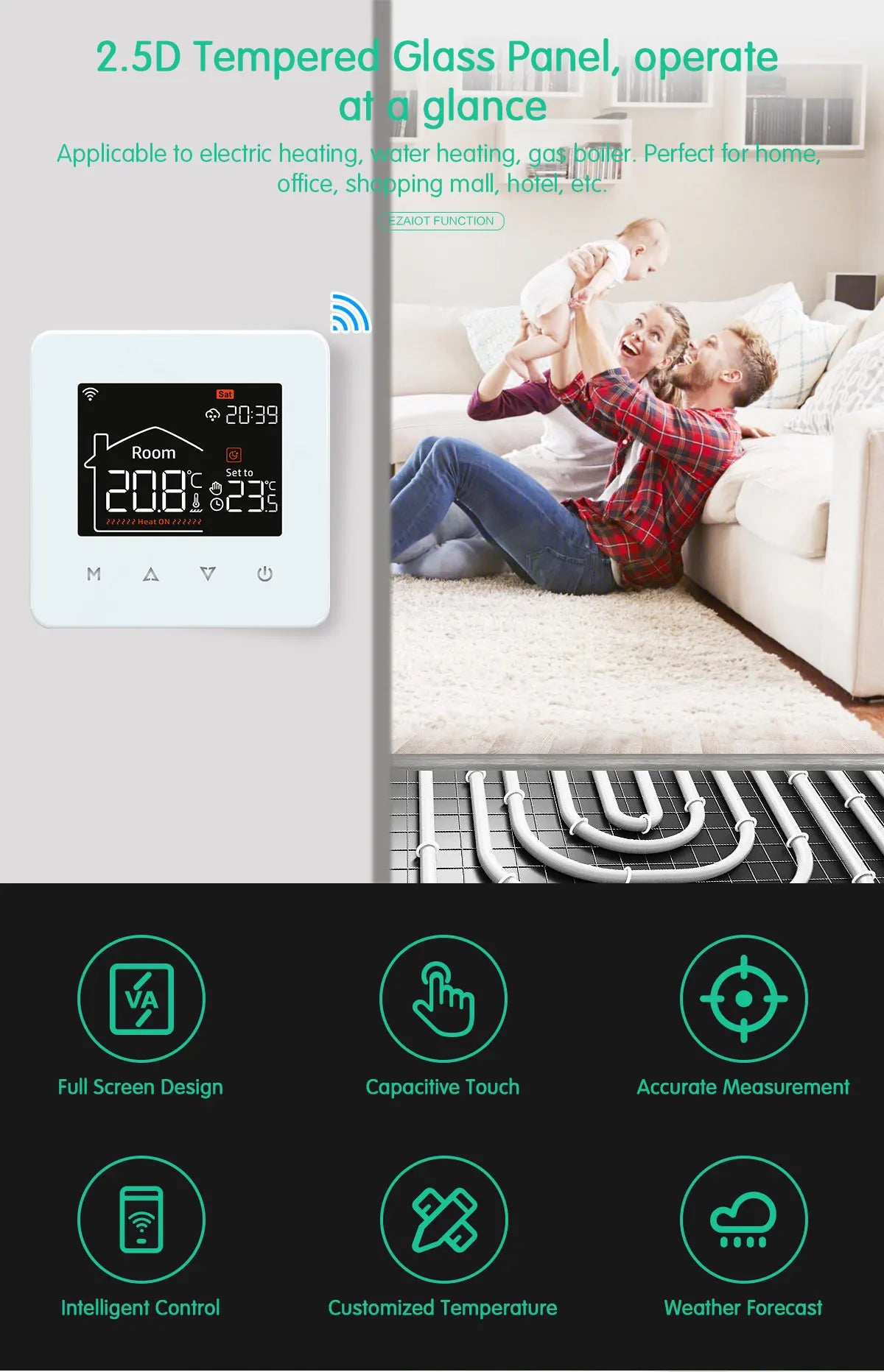 WiFi Smart Thermostat for Electric & Water Floor Heating | Tidesmit Tidesmit