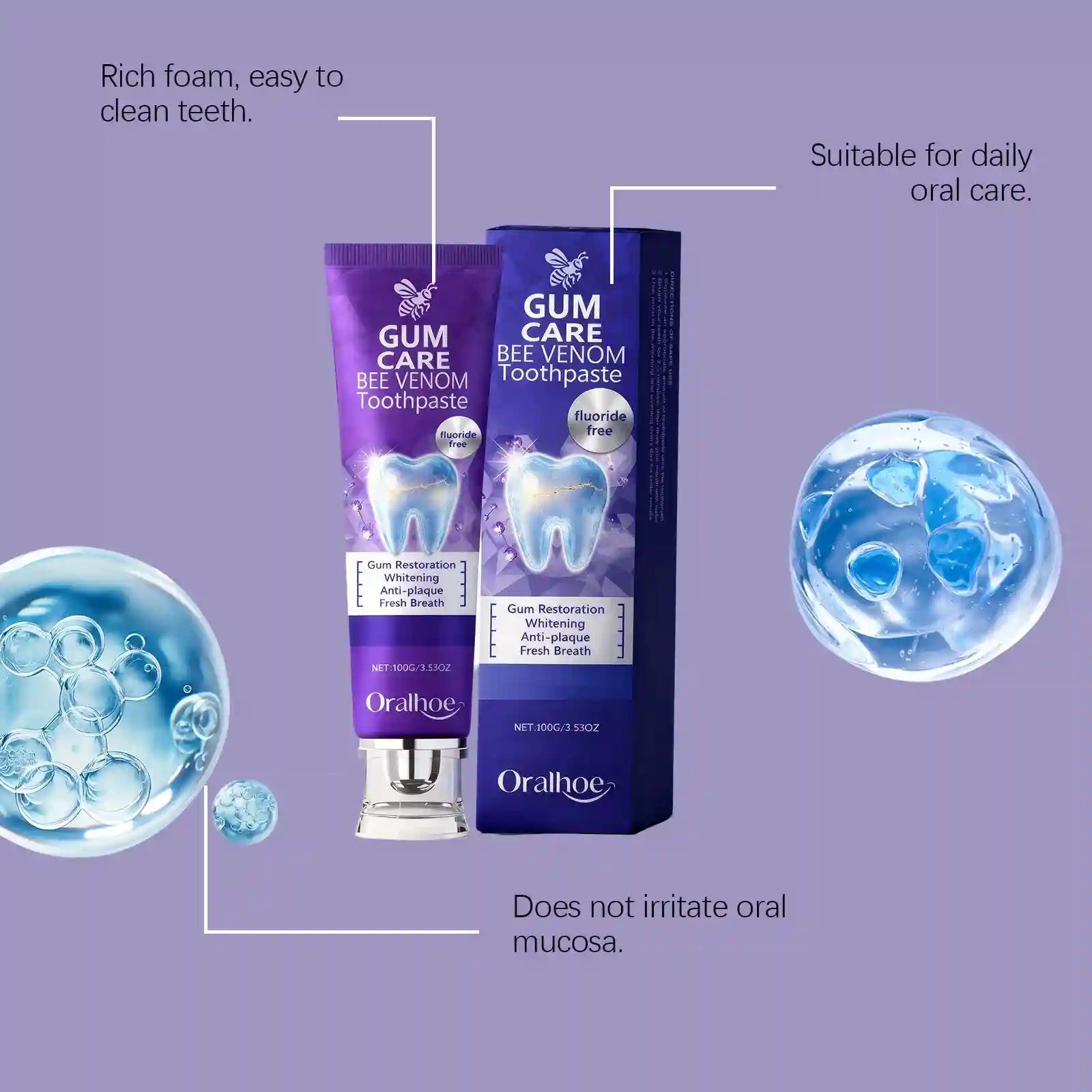 Tidesmit Bee Venom teeth whitening toothpaste for deep stain removal and fresh breath oral health care