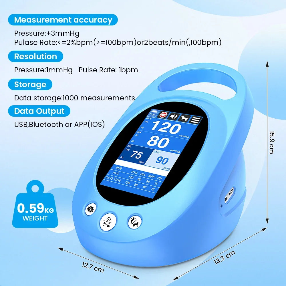 Portable Pet Blood Pressure Monitor with 4.3 Inch IPS Display and Touch Screen for Veterinary Use NIBP Tension Meter