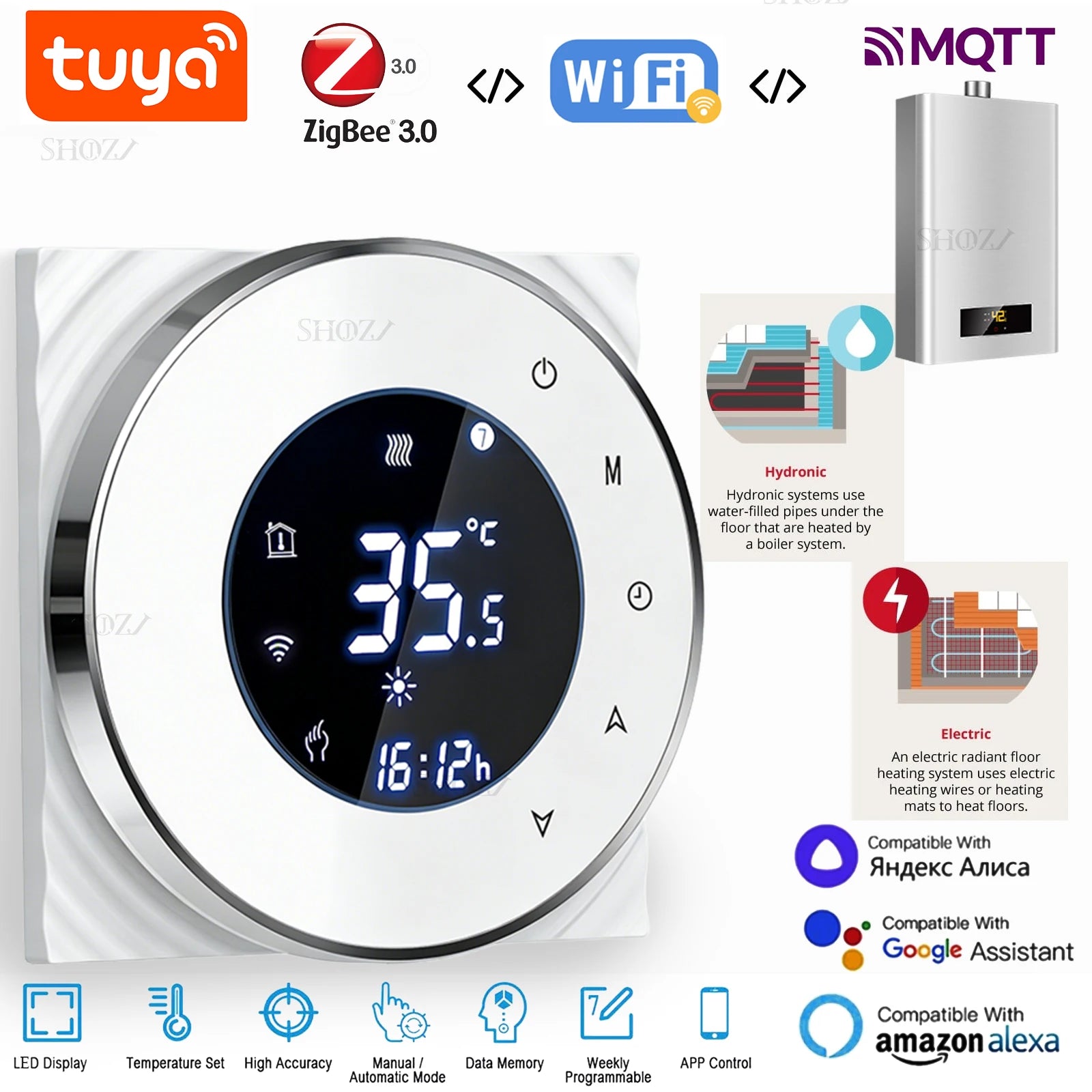 TUYA Smart Touch ZIGBEE&WIFI Thermostat LCD Screen Water Heating Electirc Floor Heating Water Gas Boiler Temperature Controller