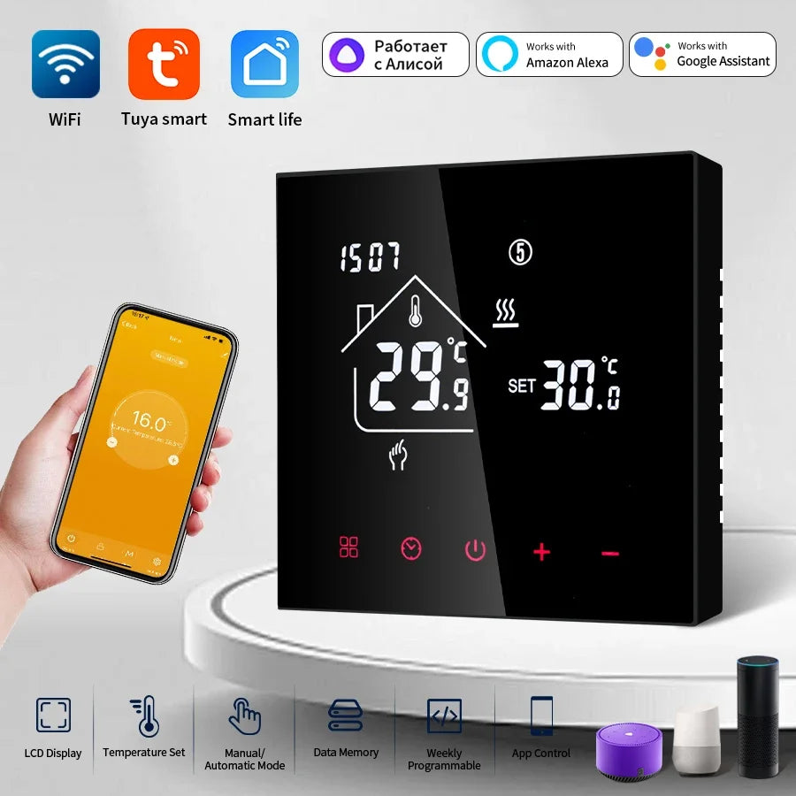 Tuya WiFi Smart Thermostat LCD Display Touch Screen for Gas Boiler Temperature/Electric Floor Heating Water Remote Controller