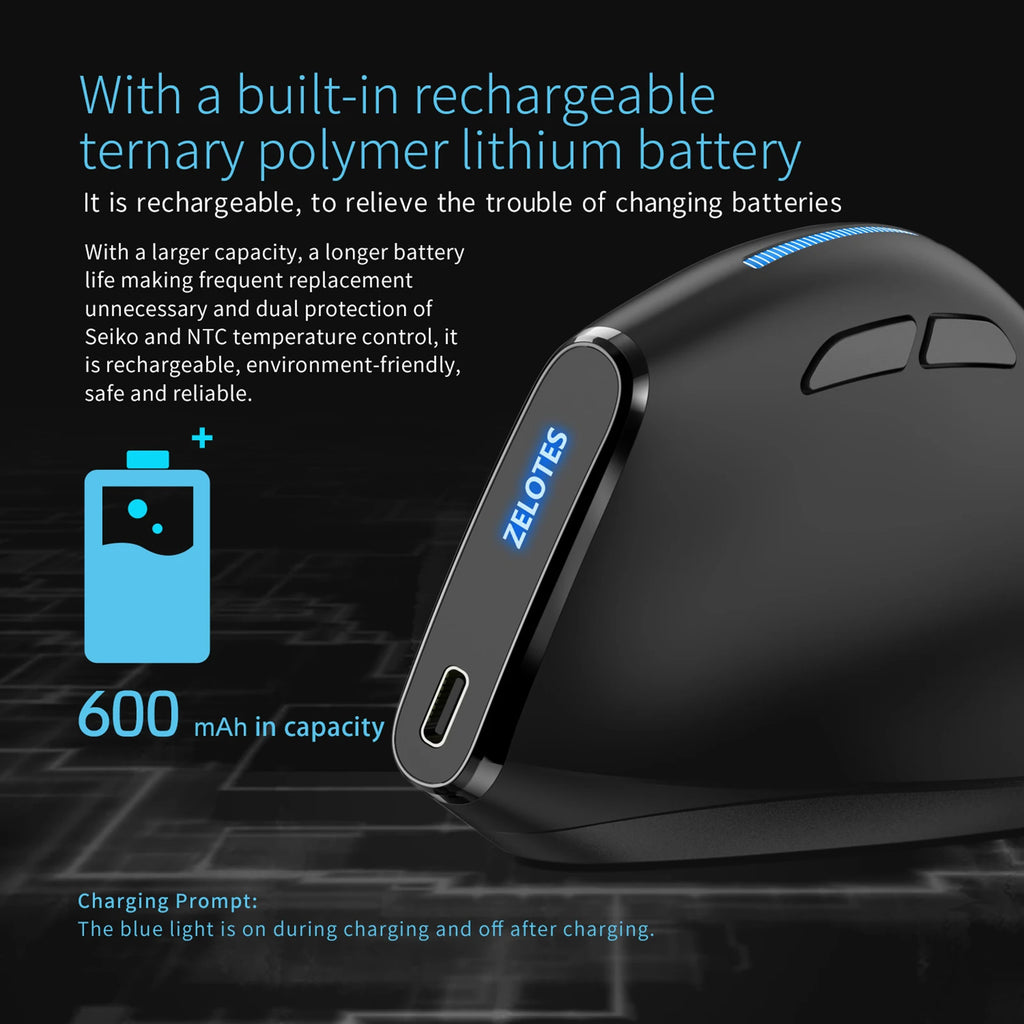 ZELOTES F-36A 2.4G Wireless Mouse Charging Blu-ray 6-button Optical mouse 3 level DPI black mouse