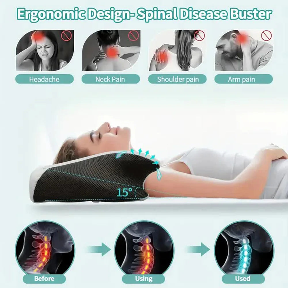 Memory Foam Neck Pillow for Cervical Support - Ergonomic Tidesmit Design Back Massage Instrument Tidesmit