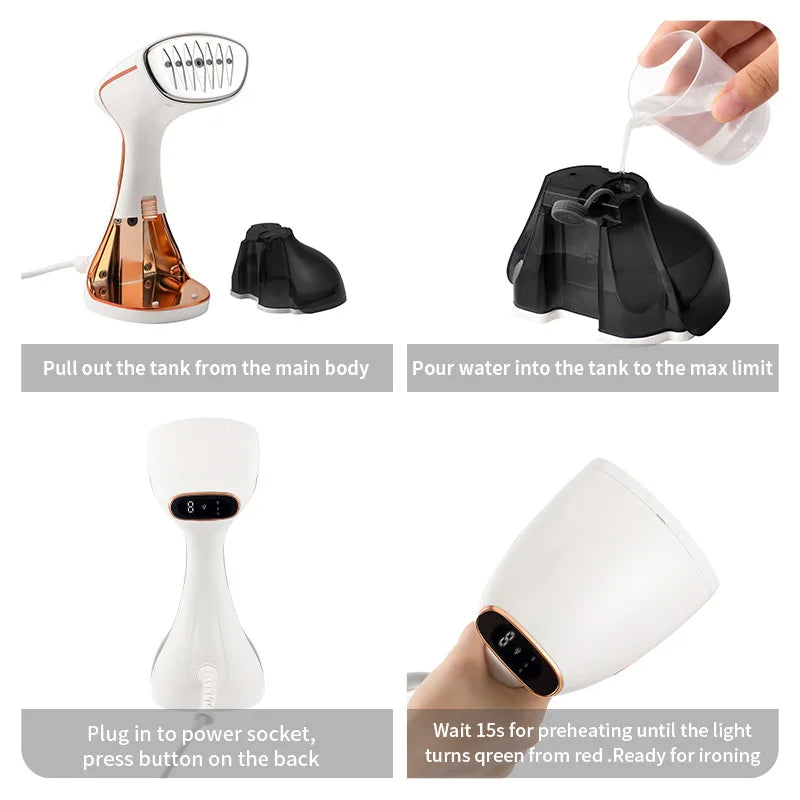 Tidesmit 1800W portable handheld steam iron with touchscreen control and 320ml tank showing side angle features