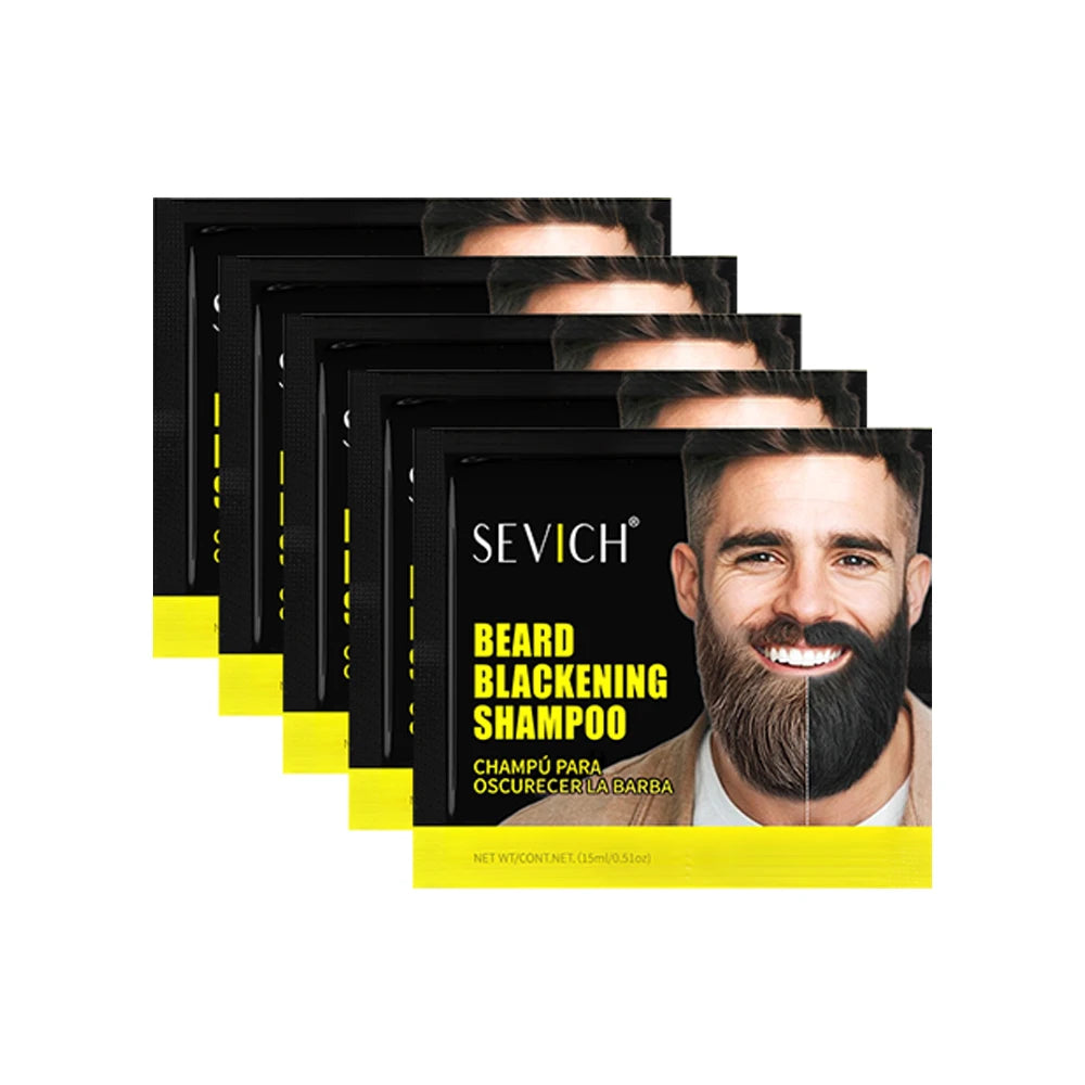 5pcs Instant Hair Dye Black Beard Shampoo for Men Natural Beard Coloring Temporary Blackening Moustache Shampoo Wash convenient