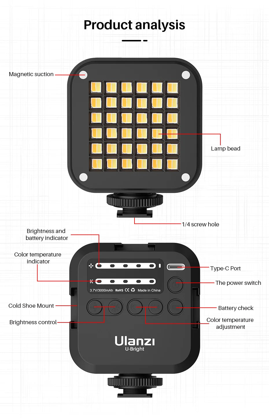 LED Video Light Dimmable Vlog Panel | 3200-5600K Adjustable Color Tidesmit