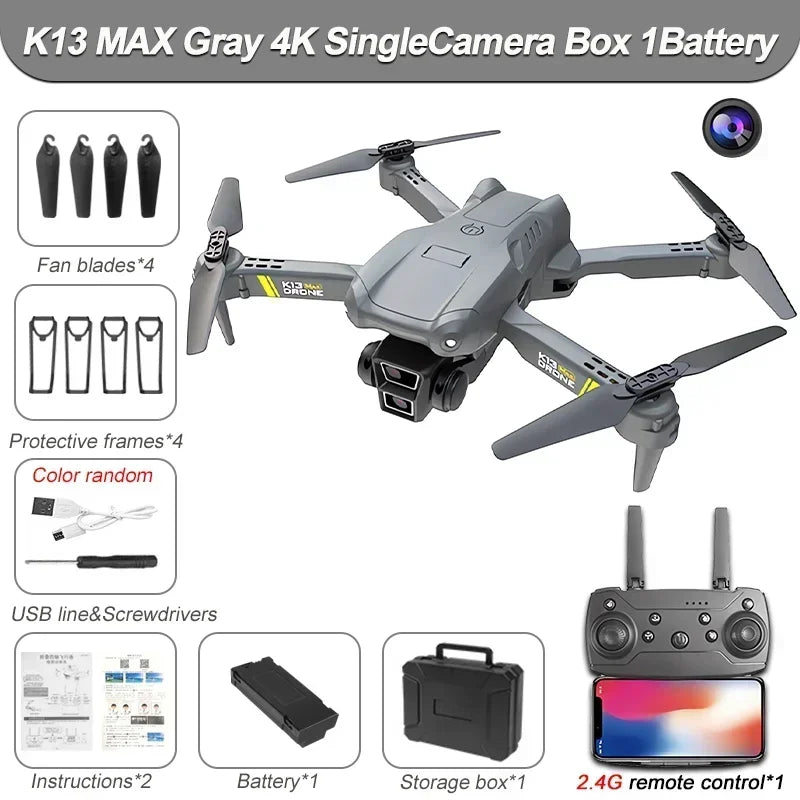 4K GPS Drone with Triple Camera - Foldable FPV Quadcopter Gray 4K SingleC 1B Tidesmit