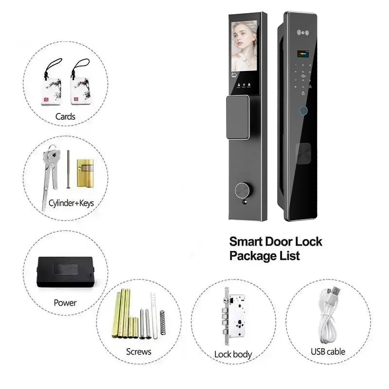 3D Face Recognition Digital Fingerprint Lock With Two-way Audio WiFi Camera Video Call APP Remote Unlock