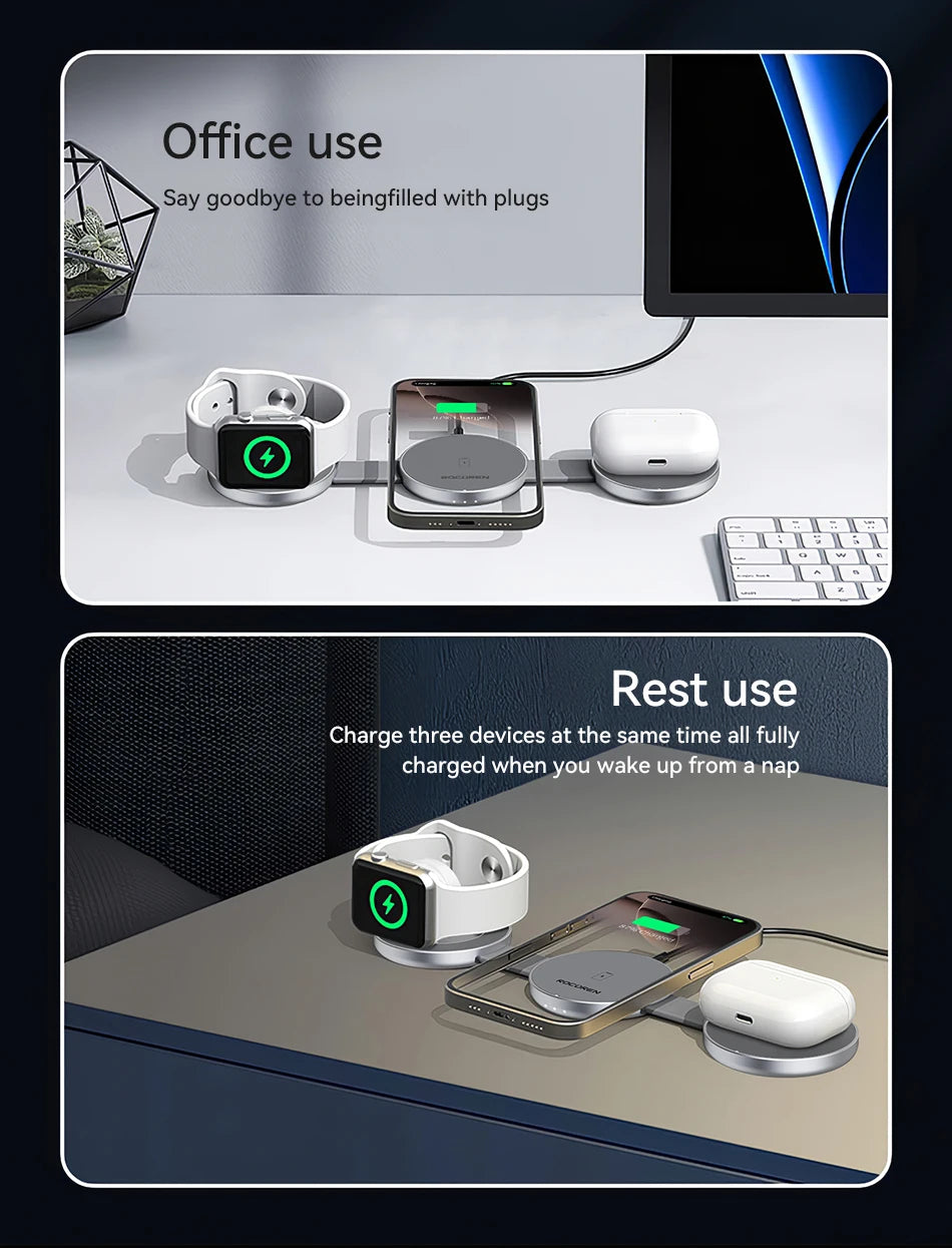 3-in-1 Magnetic Wireless Charger | MagSafe Compatible Fast Dock Tidesmit