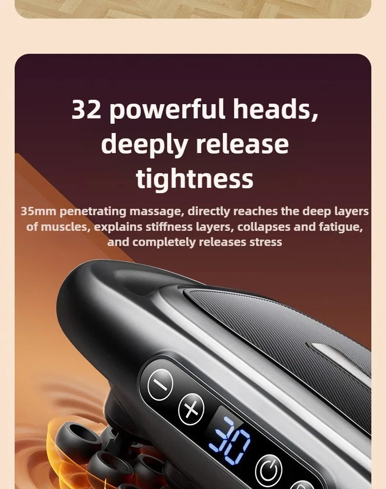 Massage Gun Deep Tissue Muscle Massager - 32 Intensity Levels (Grey) Relaxation Treatment Tidesmit