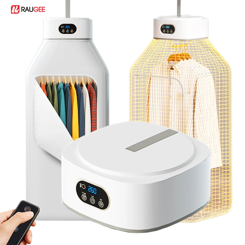 Tidesmit portable clothing dryer with UV sterilization and remote control in a compact foldable laundry design