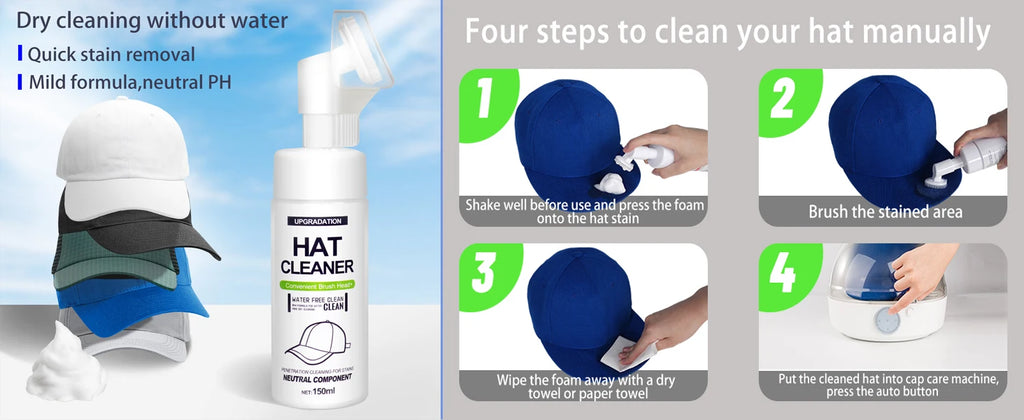 Tidesmit automatic cap cleaner featuring steam cleaning, ironing, and drying for baseball caps and bucket hats