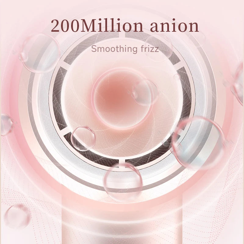DOCO high-speed pink hair dryer nozzle detail, featuring advanced anti-frizz 200 million negative ion technology.