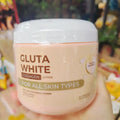 Gluta White Collagen lotion in a cylindrical, pale peach plastic jar with a white screw-top lid, for face and body.