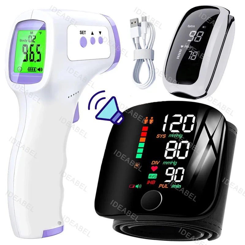 Smart LCD Rechargeable English Voice Wrist Blood Pressure Monitor Digital Automatic BP Tonometer Heart Rate Sphygmomanometer