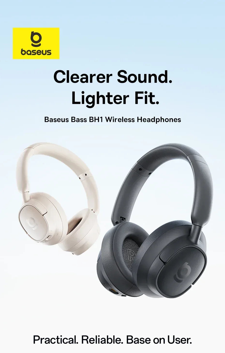 Wireless Over-Ear Headphones - 80 Hour Battery - Tidesmit Grey Tidesmit