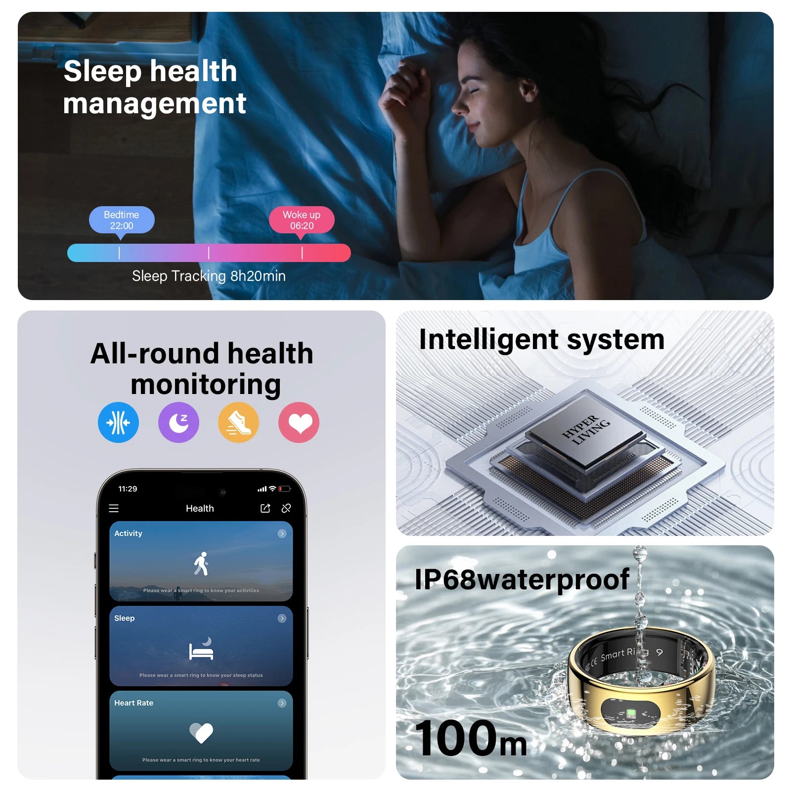 R08 Smart Ring Men Women with Charging Case Health and Sleep Monitor 5ATM Waterproof Multi Sport Mode Heart Rate Monitoring NEW