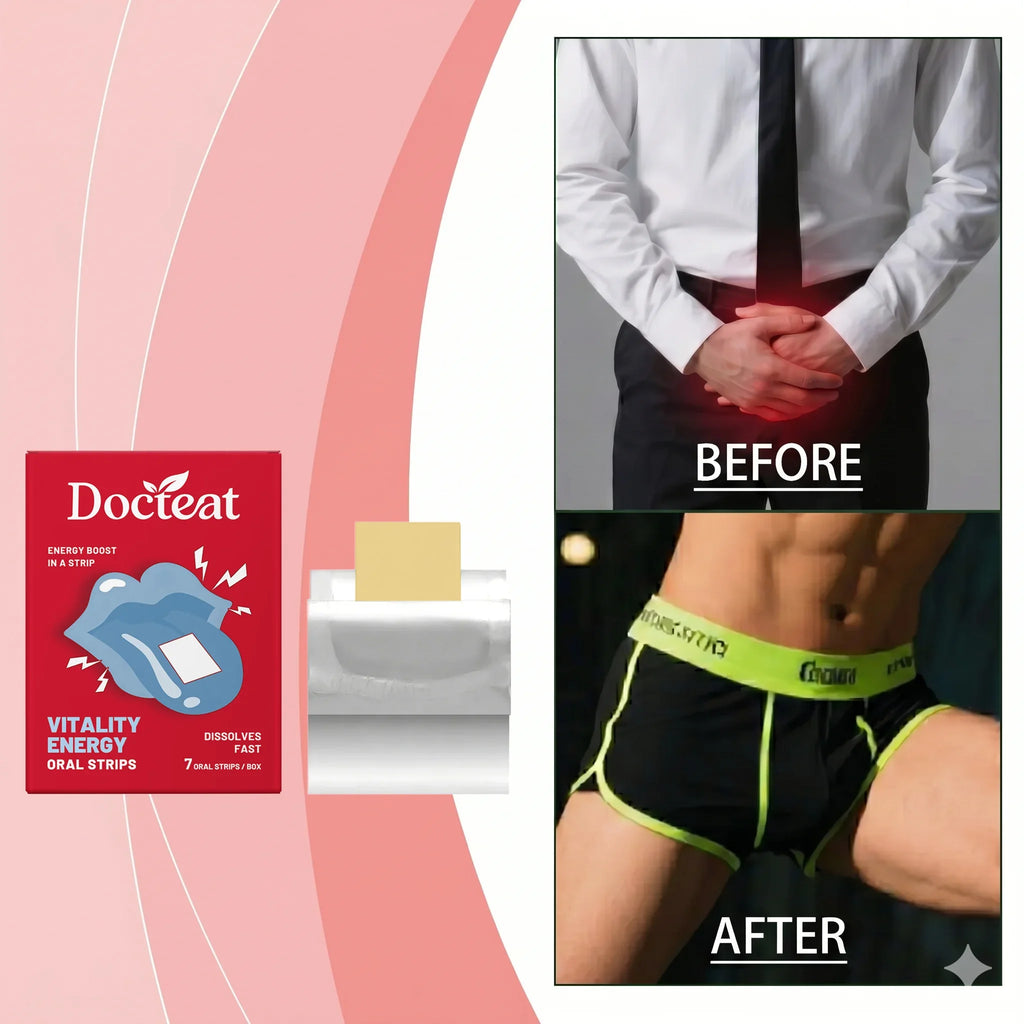 Tidesmit Men's Vitality Energy soluble strips: mild formula for daily stamina, energy boost, and men's health support.