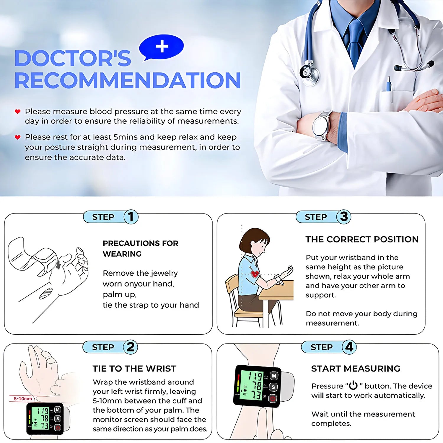 Smart Electronic Bp Monitors High Accurate BP Monitors Wrist Blood Pressure Monitor Tonometer Digital Sphygmomanometer